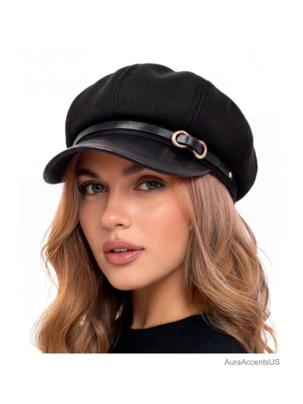 Felt Newsboy Cap with PU Visor for Women